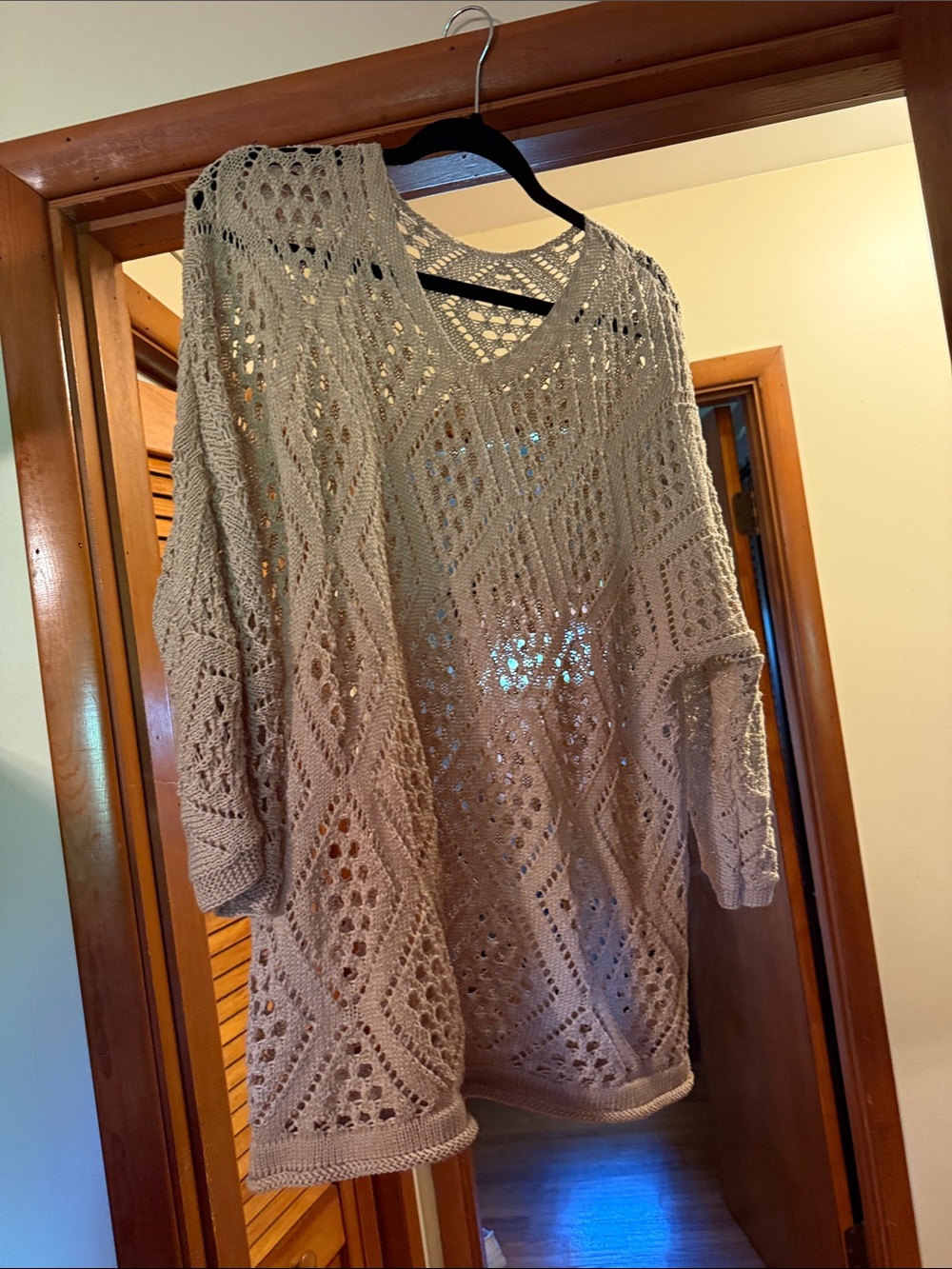 Open-Knit V-Neck Women's Sweater - Cream